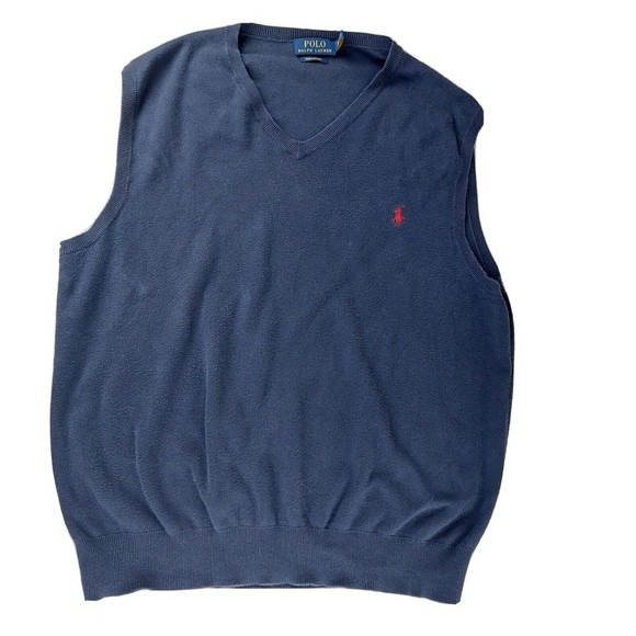 Polo Ralph Lauren Pima Cotton Knit V-Neck Sweater Vest‎ Navy Blue Mens XL XLarge - Picture 1 of 5